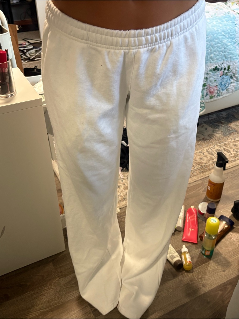 Brandy Melville White Wide-Leg Track Pants